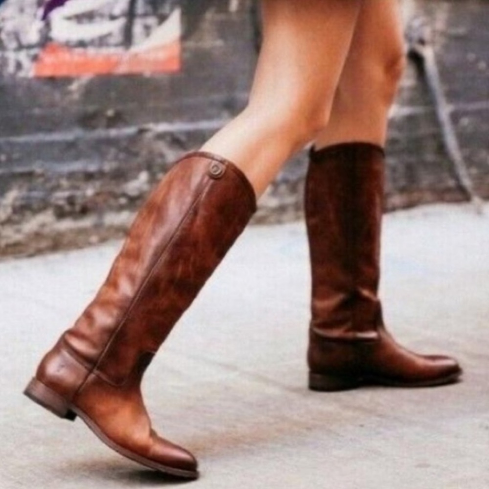 Frye Melissa 2 Button Leather Pull-On Boots Cognac Size 7